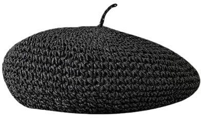 SUNTRADE Damen Strickmütze Baskenmütze Französische Mode Baskenmütze Sommer Stroh Baskenmütze Bennie für Frauen Künstler Crochet Barett