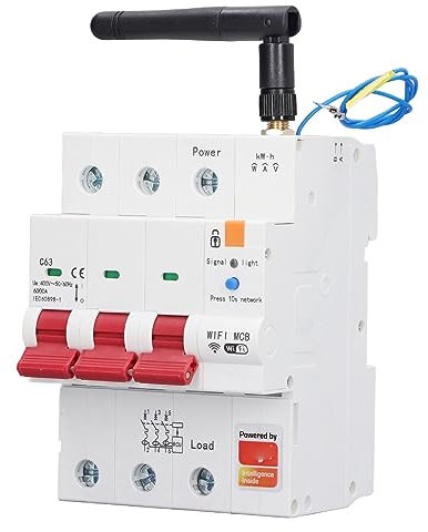 Control Remoto Inteligente, Disyuntor de Medición WIFI 3P 63A Control de Voz Interruptor Limitador Prepago con Conmutación Programada para Hogar Inteligente