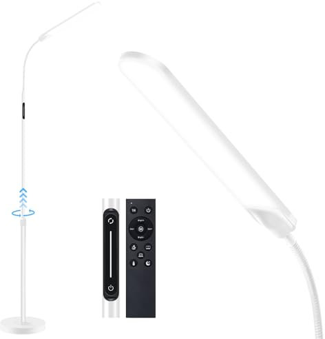 OUTON lámpara de pie LED regulable, lámpara de lectura con 4 temperaturas de color, control remoto y control táctil, temporizador de 1 hora, para sala de estar, dormitorio, oficina, Blanco
