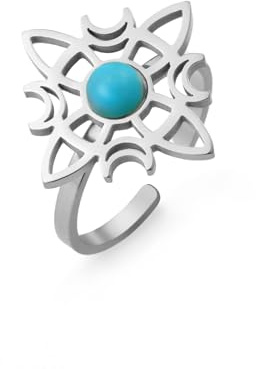 Dreamtimes Witch Knot Ring für Frauen Hexen Knoten offener Ring Wicca Mond irischen keltischen Ring irischen Wiccan Edelstahl einstellbar Daumen offener Ring irischen Schmuck (Silber-3)