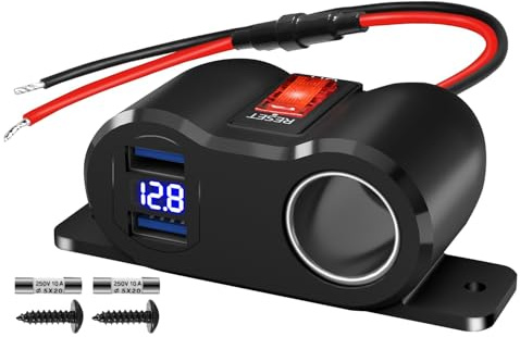 Splitter per presa accendisigari, doppia uscita QC3.0, da 120 W, con voltmetro a LED, adattatore di alimentazione per auto da 12 V, spina di ricambio femmina, per camper, barche, moto, camion, ATV