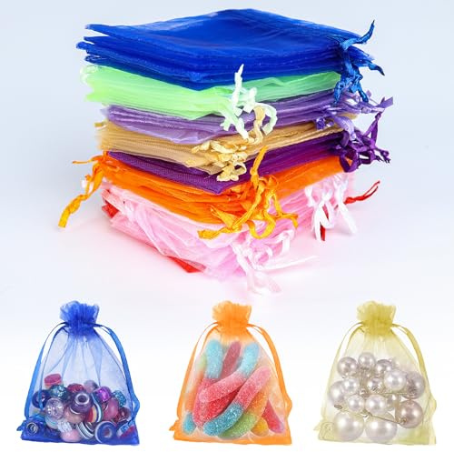 BELLALICHT 90 Stück Organzasäckchen 7x9 cm, Bunt Organzabeutel mit Tunnelzug, 9 Farben Organzabeutel, Schmuckbeutel, Lavendelsäckchen-Säckchen, für Weihnachten Hochzeit Geburtstag Party