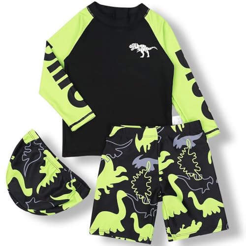 NIUAOAO Boys Swimsuits Kids 3PCS Rash Guard Sets with Hat UPF50+ Long Sleeve Swimwear Sets 12-14 Years for Boys 7XL 170