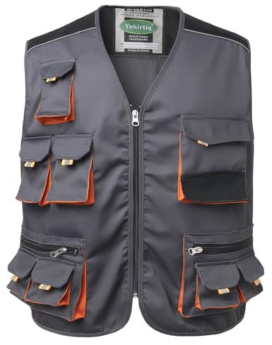 Yukirtiq Uomo Gilet Multitasche da Lavoro Smanicato Bicolore - Giubbotto Adulto
