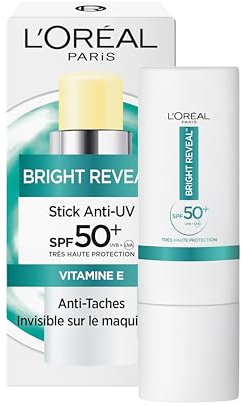 L'Oréal Paris - Stick Anti-UV et Anti-Taches - Très Haute Protection SPF50+ - Enrichi en Vitamine E - Format Stick à Emporter Partout - Bright Reveal - 9 ml