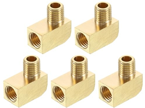 QUARKZMAN 5Pcs Accesorio de Tubería de Latón de 90 Grados Codo de Barra M8 Macho x M8 Hembra Conector de Tubería para Gas, Aire, Aceite, Propano