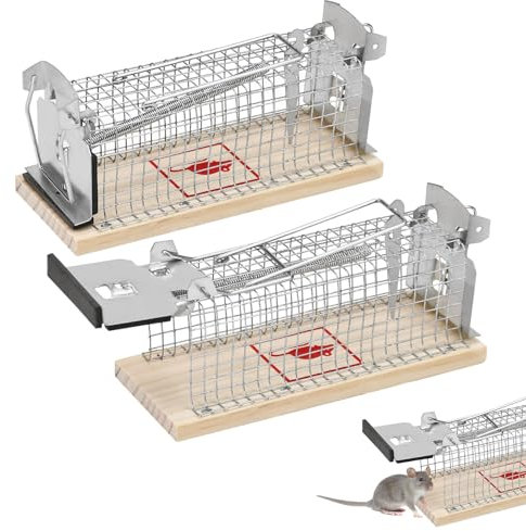 VGECEE 2 Pcs Piège à Rat à Ressort, Piege à Souris Intérieur 15.3x7.1x6 cm, Attrape Rat en Métal, Cage Souris sans Cruauté, Petite Cage Attrape pour Fouine, pour Garage Grenier Maison Cuisine
