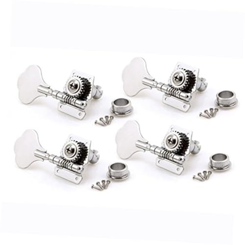 4r Bass Mechaniken 4 Stück, Silber, für Bassgitarre | Offene Ausführung mit Elefanten Ohr Knopf, Robuste Zinklegierung, Ersatz für Alte Stimmwirbel