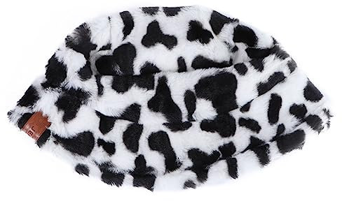 Homoyoyo Warmer Flauschiger Fischerhut Damen Cow-Print Herbst Winter Bucket Hat Modisch Weich Leicht Für Freizeit Und Alltag
