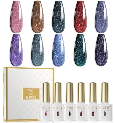 ROSALIND Esmaltes Semipermanentes Purpurina 10 Colores Rosa Marrón Negro | Pintauñas Semipermanentes Brillo Rojo Morado, UV/LED Esmaltes en Gel Glitter Manicure Regalo Otoño Invierno