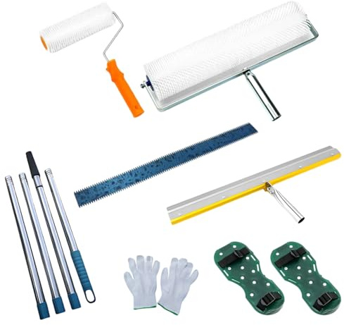 Epoxy Spiked Roller Self Levelling Kit, Floor Screeding Tools, Self-Levelling Cement Tool Kit with Stainless Steel Scraper, Floor Construction Tool Spiked Roller, Spiked Shoes, Self-Leveling Rake, Ext
