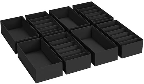 Homsorout Lot de 8 organiseurs de tiroirs et d'armoire - Organisateur de sous-vêtements - 30 x 15 x 9 cm - Système de rangement pour Pax - Commode Malm - Commode - Vêtements pour enfants - Noir