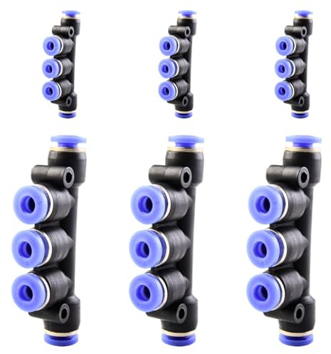 ANGEEK 6 Stück 4mm AD 5 Wege Schnellverschluss Verteiler aus Kunststoff mit Steckverbindungen Luftleitung Fittings PK-4