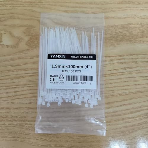 YAMXIN Cable Ties White Small Thin Short - 100 mm x 1.9 mm - Pack of 100 for Electrical Installation, Household, Garden, Cable Management