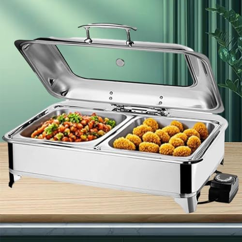 BOVDC 9L Chafing Dish Buffet Electrique, Température Réglable(A,1/2 Pan) | Professionnel Chauffe Plat Buffet Electrique en Acier Inoxydable, Marmite Chauffante Buffet pour Restaurants et Hôtels