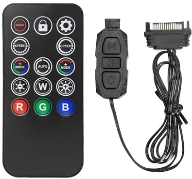 ARGB Controller mit Fernbedienung RUIZHI ARGB Controller 5V 3-Pin RGB Dimm Con-troller 14 Key Fernbedienung Switch Farben RGB Fan Hub SATA-betriebener Dimmer für Beleuchtungssteuerung und Lichtleisten