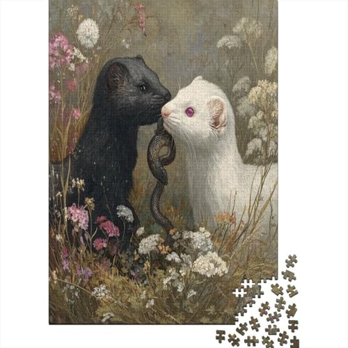 Puzzle 38x26cm/1000pcs pour Adultes Deux Mangueustes Femelles Mangeant Un Serpent,pour Femmes Et Hommes,Planche en Bois,Verrouillage De Précision