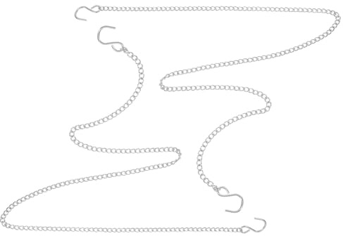 IWOWHERO 2 pièces Chaîne Suspendue Métal Argenté Robuste et Polyvalente pour Plantes Mangeoires à Oiseaux et Panneaux Vitrages avec Crochets S pour Exposition et Décoration Intérieure et