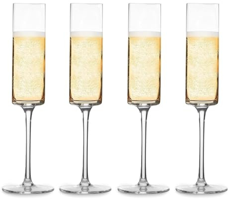 Clear Edge Champagne Flutes 180ml Set of 4, Crystal Prosecco Glasses | Includes Gift Box - Elegant Glassware for Sparkling Wine and Cocktails at Weddings, Engagements, Parties and Celebrations