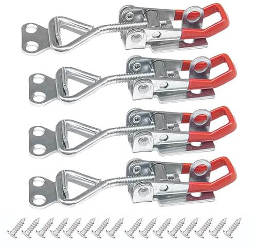 4 Pcs Metal Toggle Clamp Latch, Heavy Duty Toggle Latch, Adjustable Box Closure Latchs Clamp with Screws, Tension Lock, Quick Release Tog-gle Catch Latchs for Trunk Cases, Tool Boxes, Cabinets