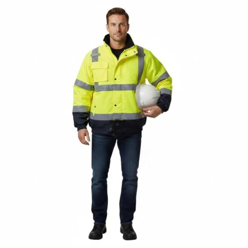 A2Z Mens Hi Vis Bomber Jacket - Hi Vis Bomber Yellow/Navy XL