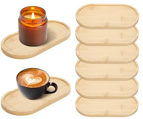 QUARKZMAN 8 Stück Kerzenuntersetzer Holz 175x88mm Oval Natürliche Tassenuntersetzer aus Holz mit Erhöhtem Rand Ideal für Tee Glas Aromatherapie Schutz vor Wasserschäden Schmutzfleck