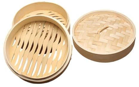 Bamboo Steamer Basket Bamboo Food Steamer (18cm) with Lid Handmade Food Steamer for Asian Food Steamer Chinese Steamer for Cooking Sum, Dumplings