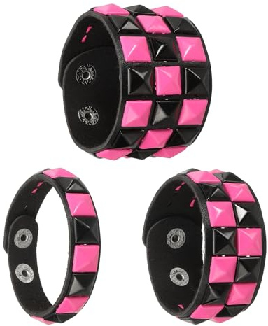 QUARKZMAN 3 Stück Leder Punk Armband 8.7/22cm Emo Grunge Pink