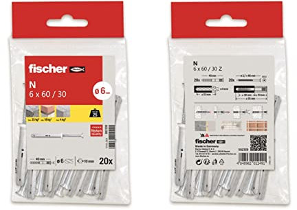 fischer - Tacos y tornillos de golpe N 6x60, tacos hormigón, Bolsa 20 uds