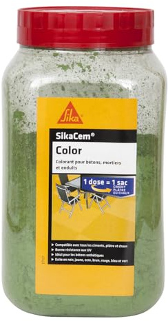 SIKA - Colorant en poudre pour ciment/chaux/plâtre - SikaCem Color Vert - Couleur uniforme - Résistant aux UV - Ne modifie pas le temps de prise des mortiers - Dosage facile - 900g