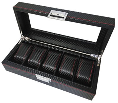 MR Maestro Relojero - Vitrina para Guardar 5 Relojes | Fibra de Carbono | Ideal para Organización de Joyas y Relojes, Muy Practico, Estupendo para Regalo