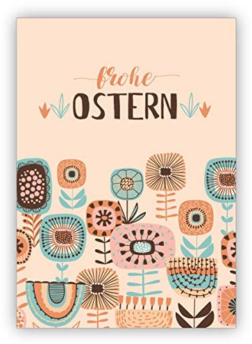 Kartenkaufrausch Im 5er Set: Retro folklore Osterkarte mit schönen Vintage Blumen: frohe Ostern - Grußkarte zum Osterfest für Familie, Freunde & Kunden