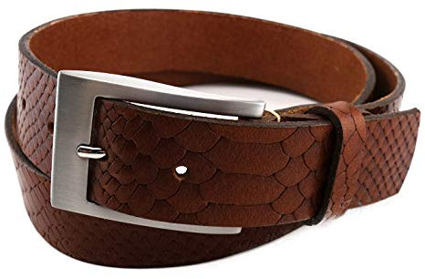 TigerTie - Cintura - Tinta unita - Uomo Marrone/Argento 100 cm vita = 115 cm lunghezza Totale
