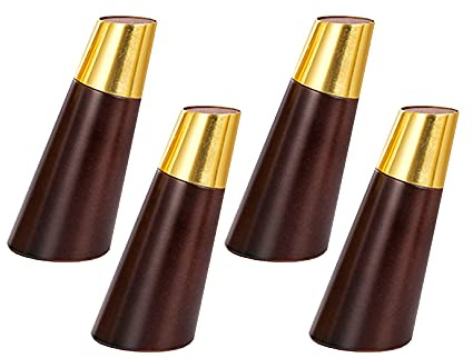 Höhe 20 cm Holz Möbelfüße Möbelfüsse Massivholz Schräger Kegel Möbelbeine Tischbeine mit Messing Abdeckung,für Sofa Bett Schrank Stuhl,Mit Quadrat Montageplatte,4 Stück (Walnut color)