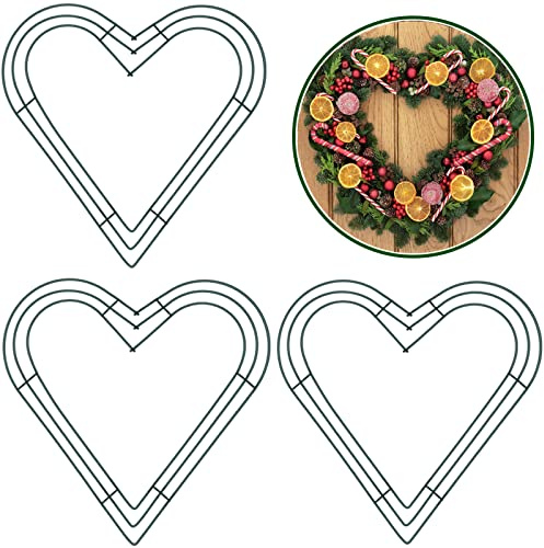 POPOYU 3 Stück Adventskranz Drahtkranz Ring Metall, Herzförmiger Metallkranz, Türkranz für Weihnachten, Halloween und Frühling
