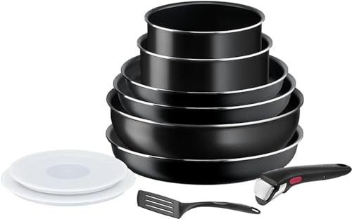 Tefal Ingenio Easy On - Juego de 3 Sartenes 22/24/26 cm + 2 Cazos 16/18 cm + Wok 26 cm + Mango extraíble + 3 Accesorios No apto inducción, antiadherentes, Thermo-signal