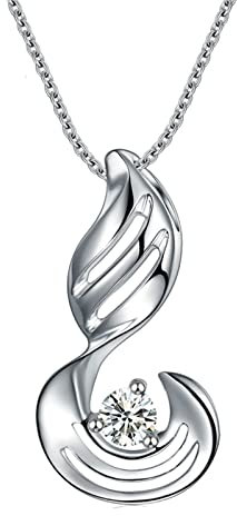 Epinki Halskette Platin PT950, Diamant 0.13ct Anhänger Flügel Form Diamantkette Echtgold Schmuck, Silberkette, 45+5cm Kettenlänge, VVS Clarity Hauptstein