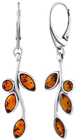 SILVEGO Damen Ohrringe aus 925 Sterling Silber mit echtem Bernstein Blätter Motiv