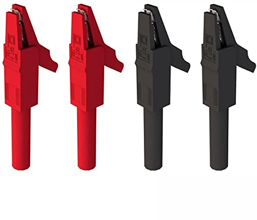 Greluma 4 Stk Krokodilklemme, Kupfer Krokodilklemme mit vollständig schützender Kunststoffmanschette für 4mm Bananenstecker