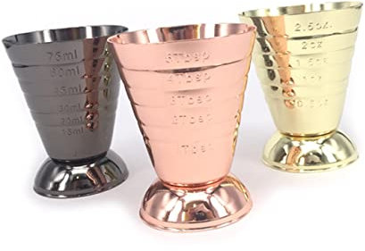 Cabilock 304 Stainless Steel Measuring Cup 75ml Ounce Cup Multi-Function Jigger for Bartending Rose Gold Color for Home Bar and Cocktail Mixing