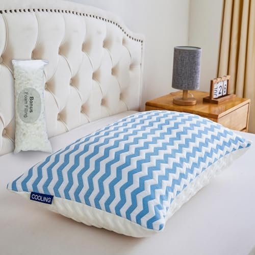 Kissen Queen-Size-Bett – Verstellbares, festes Kissen für Rücken, Bauch und Seitenschläfer – zerkleinertes Memory-Schaum-Kühlkissen für Nacken- und Schulterschmerzen mit waschbarem Bezug
