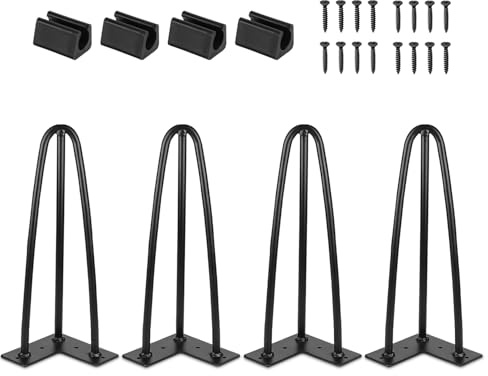 Jopassy 4er Set Haarnadel Tischbein Hairpin Legs, DIY Tischbeine mit Bodenschoner und Schrauben, Schwarz Tischgestell aus Stahl 30cm 3-Stange Möbelfüße für Stühle, Schrank und Sofa