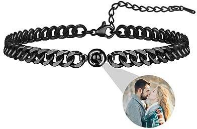 Liskanap Foto Armband Personalisierte Rund Projektion Armband mit Eigenen Bild im Stein Benutzerdefinierte Lupe Foto Armb?nder Versteckte Fotoarmband für Damen Herren Paar Silber Rose Gold Schwarz