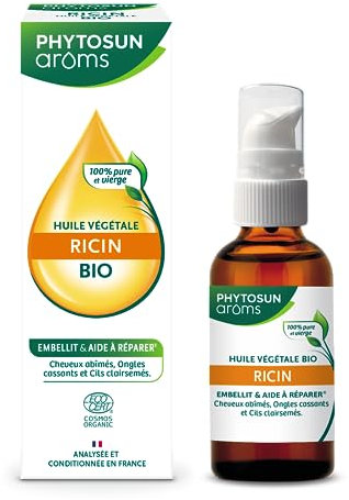PHYTOSUN AROMS -Huile Végétale de Ricin Bio - 100% Bio - Analysée & Conditionnée en France -Embellit et aide à réparer les cheveux abîmés -50 ml