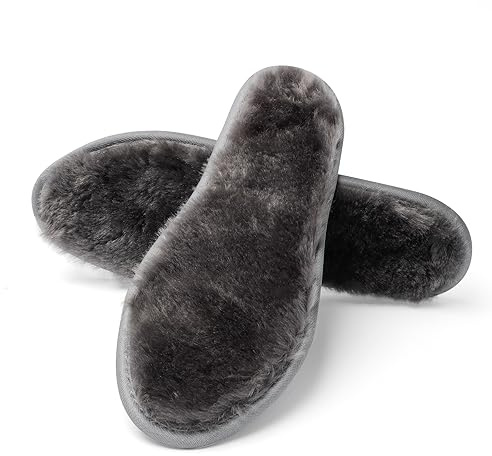 Riemot lammskinnsinlägg, varma innersulor, kvinnor, män, fårskinn, inlägg, vinter, lammskinn, skoinlägg, fåull, komfortinläggssulor mot kyla, fukt, lammskinn, värmesulor för skor, GRÅ, 45