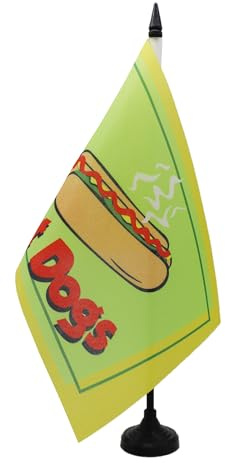 AZ FLAG Drapeau de Table Hot-dog 21x14 cm Polyester 100D Socle Plastique | Usage intérieur Drapeau de bureau représentant la bière finition cousue et bords renforcés