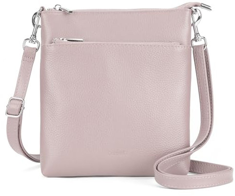 befen Echtleder Umhängetasche Damen Mittelgroß, Handtasche Damen Leder mit Handyfach, Klein Crossbody Bag Handytasche zum Umhängen mit Verstellbar Abnehmbar Schultergurt, Hellrosa