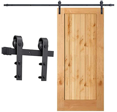 Yakimz 200CM Schiebetürbeschlag, Kohlenstoffstahl Schiebetür, Schiebetürsystem Set mit 150 kg Tragfähigkeit, Schwarz Schiebetür Schiene, Rechteck