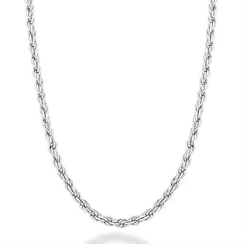 Collana catena in acciaio inox corda intrecciata per uomo o donna - argento o oro - 2mm/3mm/4mm/6mm larghezza - 45-55cm lunghezza - con scatola di gioielli, Varios Tamaños, Acciaio inossidabile,