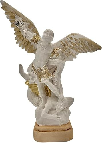 OVUNQUE PROTEGGIMI San Michele Arcangelo Statua, cm 10, resina bianca. Statuetta San Michele, con spada. (bianco)